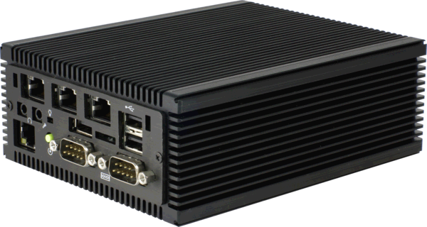Sumicom S385FG3 Ultra Small Fanless Industrial Computer With 4 Gigabit Erhernets,  Front