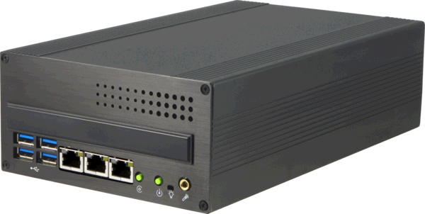 S685HG3 Small Industrial Computer with with 1 PCIe slot and 4 Gigabit Ethernets, Front